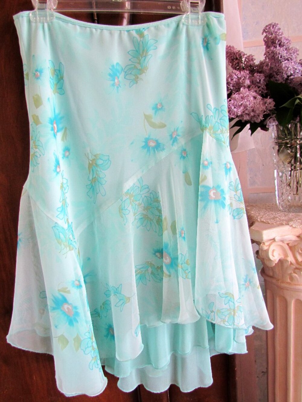 Y2K SKIRT, L, TURQUOISE FLIRTY WRAPPER SUMMER PARTY SKIRT, ASSYMETRICAL, LOVELY!